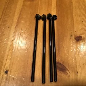 VINTAGE ART GLASS COCKTAIL STIRRERS SWIZZLE STICKS SPOONS LOT OF 4 SMOKE GLASS